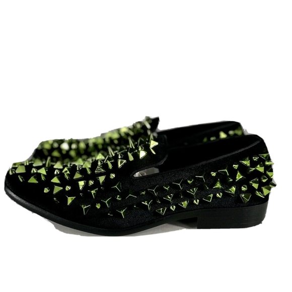 Amali Men\'s Slip-on Smoking Loafer Shoes Black Green Spikes Sizes 8.5 - 13 main image 7